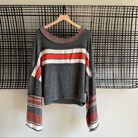 Free People Tops - Free People Cooper Stripe Bell Sleeve Top In Grey